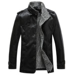 Winter Warm smart casual Jacket Men Solid Long Sleeve Faux  PU Leather Coat Stand Collar Thick Slim Fit Men Jacket Trench Coats