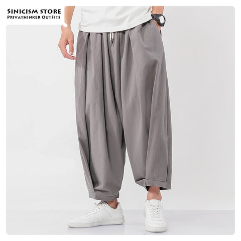 Sincism Store Men's Wide Wide Trousers Chinese Style Casual Harem Pants 2019 Autumn Solid Color Oversize Man Pants Plus Size 5XL