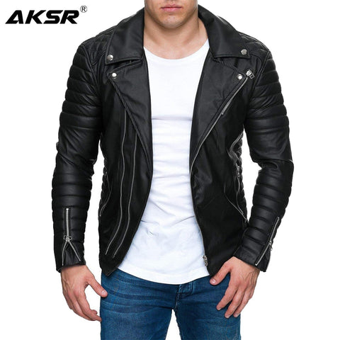 AKSR 2019 Jacket men New Men's Fashion Casual Long Sleeved Motorcycle Fur Leather Jacket Slim Fit Mens Winter Coats